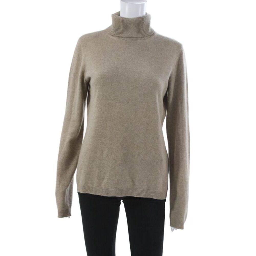 Malo Women Beige 100% Cashmere Turtleneck Pullover Sweater Size 46